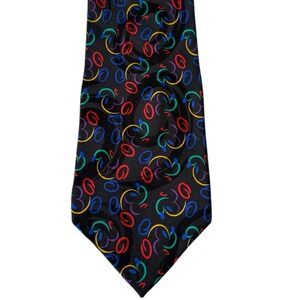 Disney World Silk Tie Mickey Swirl Multicolor Black Vintage Handmade 4" 59"